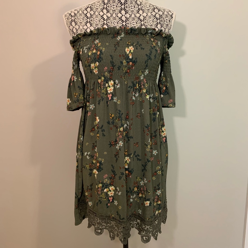 Olive green floral summer dress